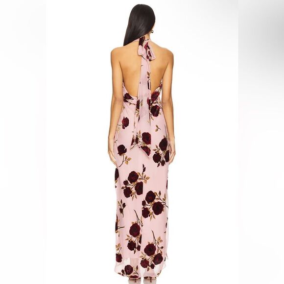 For Love And Lemons Velvet Halter Maxi Rose
Pink Floral Backless gown Revolve S - Picture 3 of 12